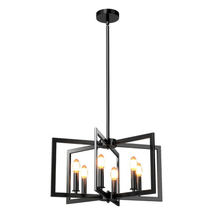 6-Light Black Farmhouse Chandelier with Adjustable Height