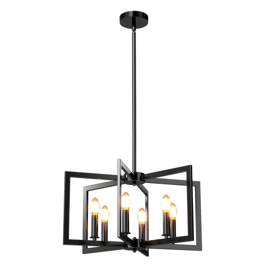 6-Light Black Farmhouse Chandelier with Adjustable Height