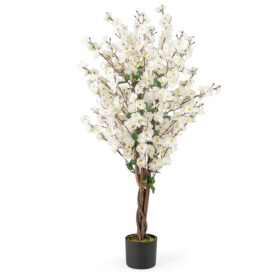 120CM Artificial Winter Sweet Tree with White Fabric Flower and Realistic Moss
