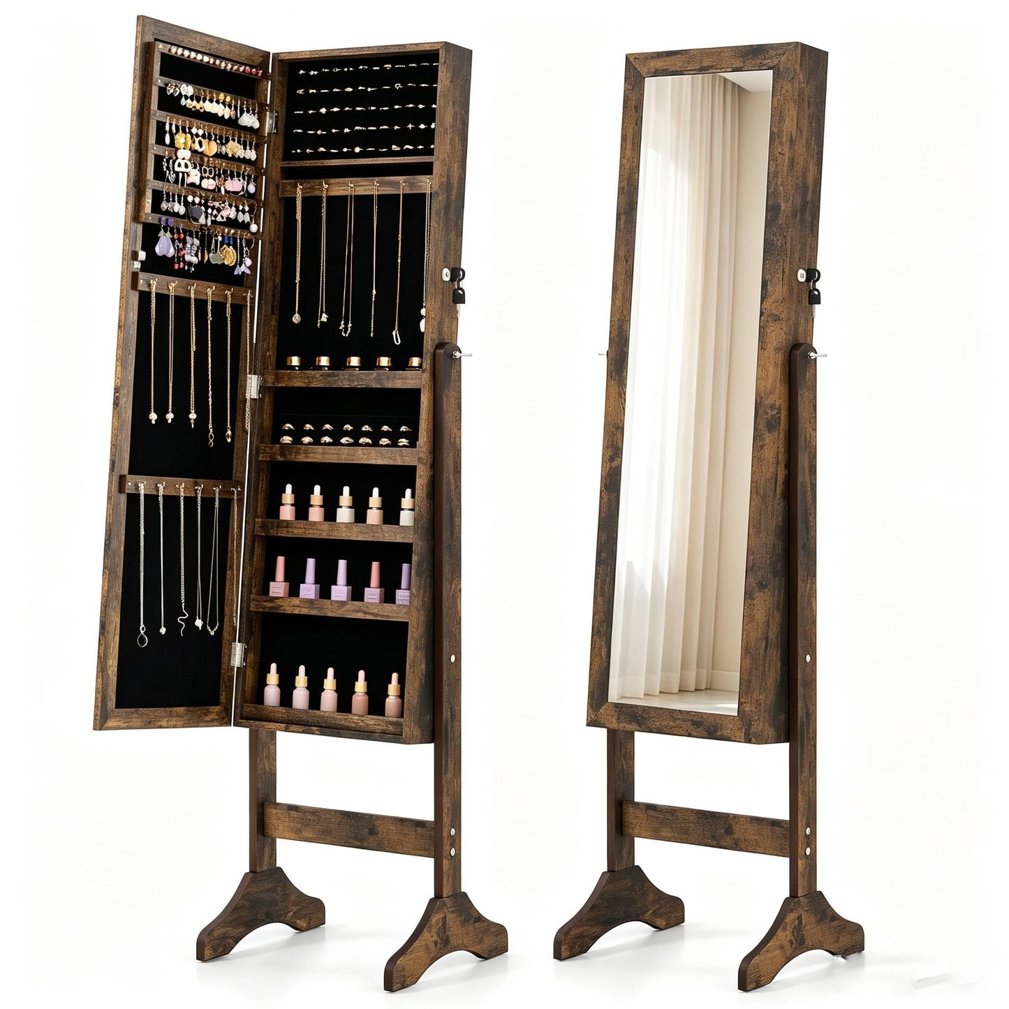 Freestanding Jewelry Armoire Cabinet with Full Length Mirror