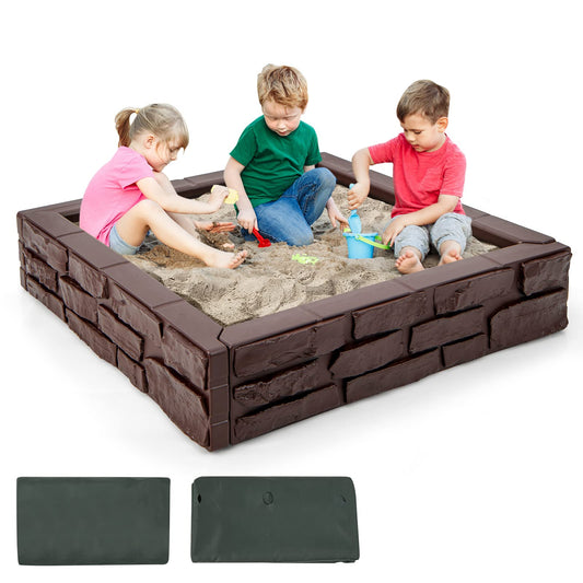 120 x 120cm Kids Sandbox with Cover and Bottom Liner
