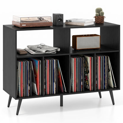 Record Player Stand with Charging Station and Storage Shelves