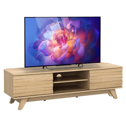 TV Unit for 55 Inch TVs, 145cm Wooden TV Stand Cabinet with 2 Sliding Doors and Adjustable Storage Shelf