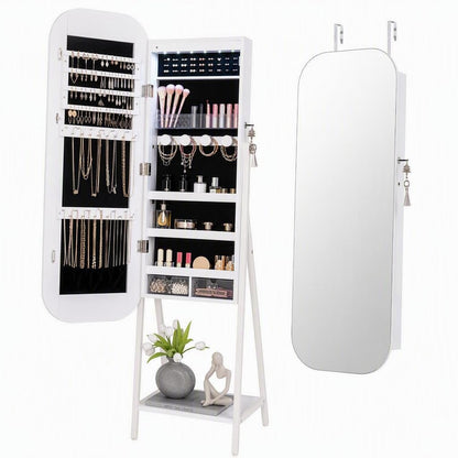 Jewelry Cabinet with Full-Length Mirror Large Storage Capacity and LED Lights