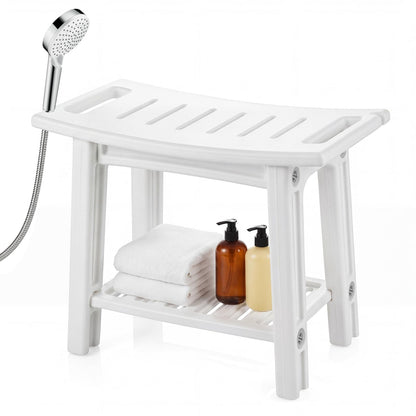 Shower Bench, HDPE Waterproof Bathroom Stool Seat for Inside Shower | Shelf, Handles, Shower Head Holders