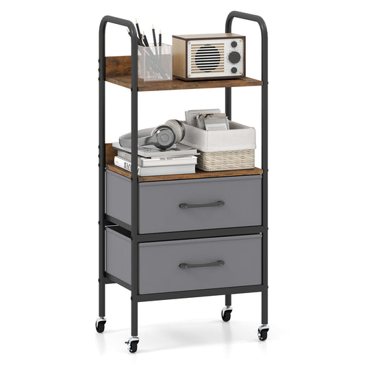 Rolling Utility Storage Cart Mobile Printer Stand with 2 Open Shelves