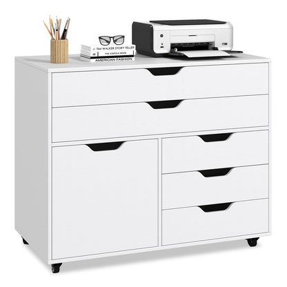 5-Drawer Chest with Door Mobile Chest of Drawers with 5 Casters