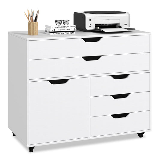 5-Drawer Chest with Door Mobile Chest of Drawers with 5 Casters