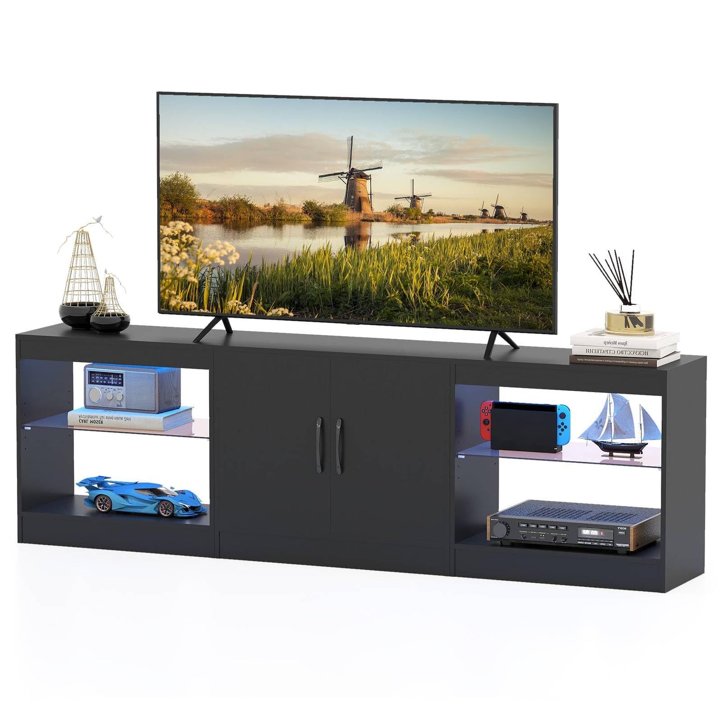 TV Stand Cabinet for TVs up to 85 Inches, 3 Pieces Modular Console TV Unit with LED Lights
