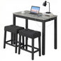 Bar Table Set with 2 Stools, 3 Pieces Breakfast Bar Set with Power Outlets