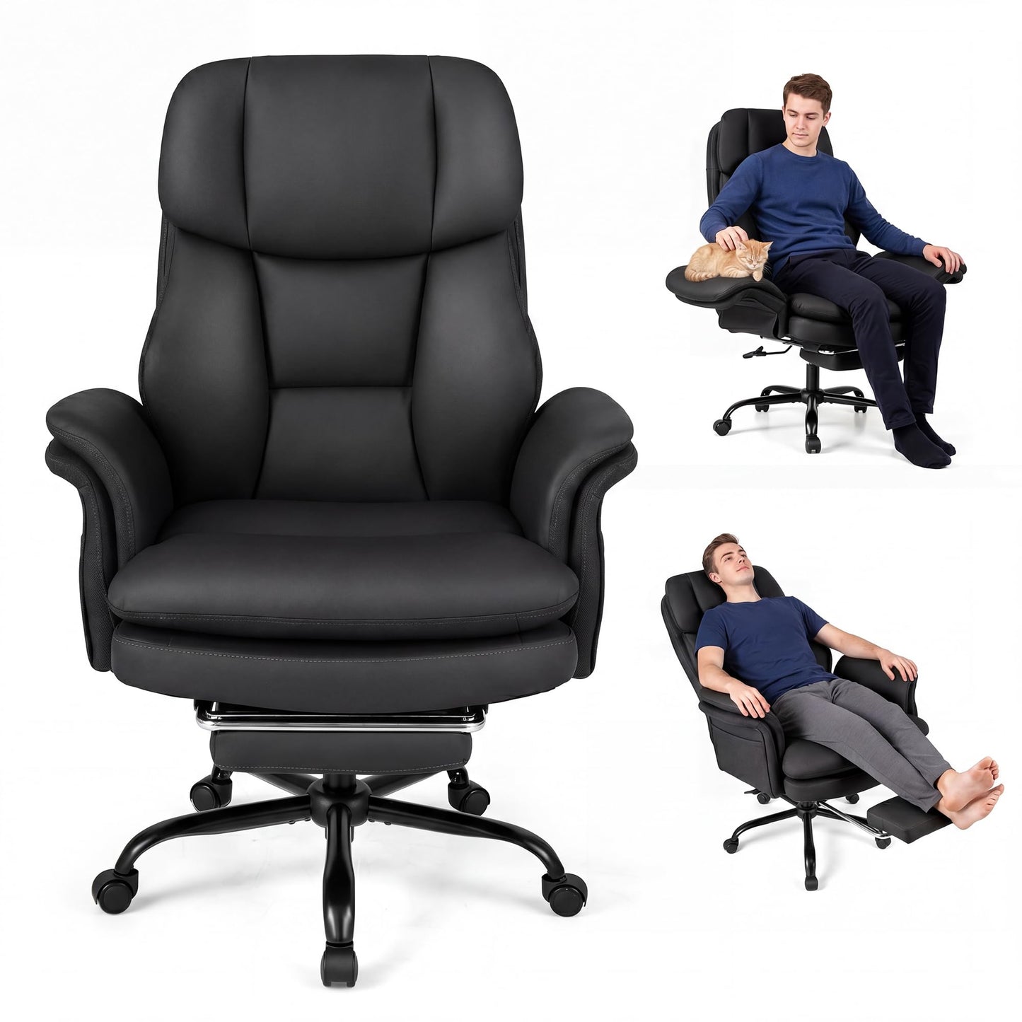 Ergonomic Cross Legged Office Chair with Retractable Footrest Adjustable Armrests for Home Office