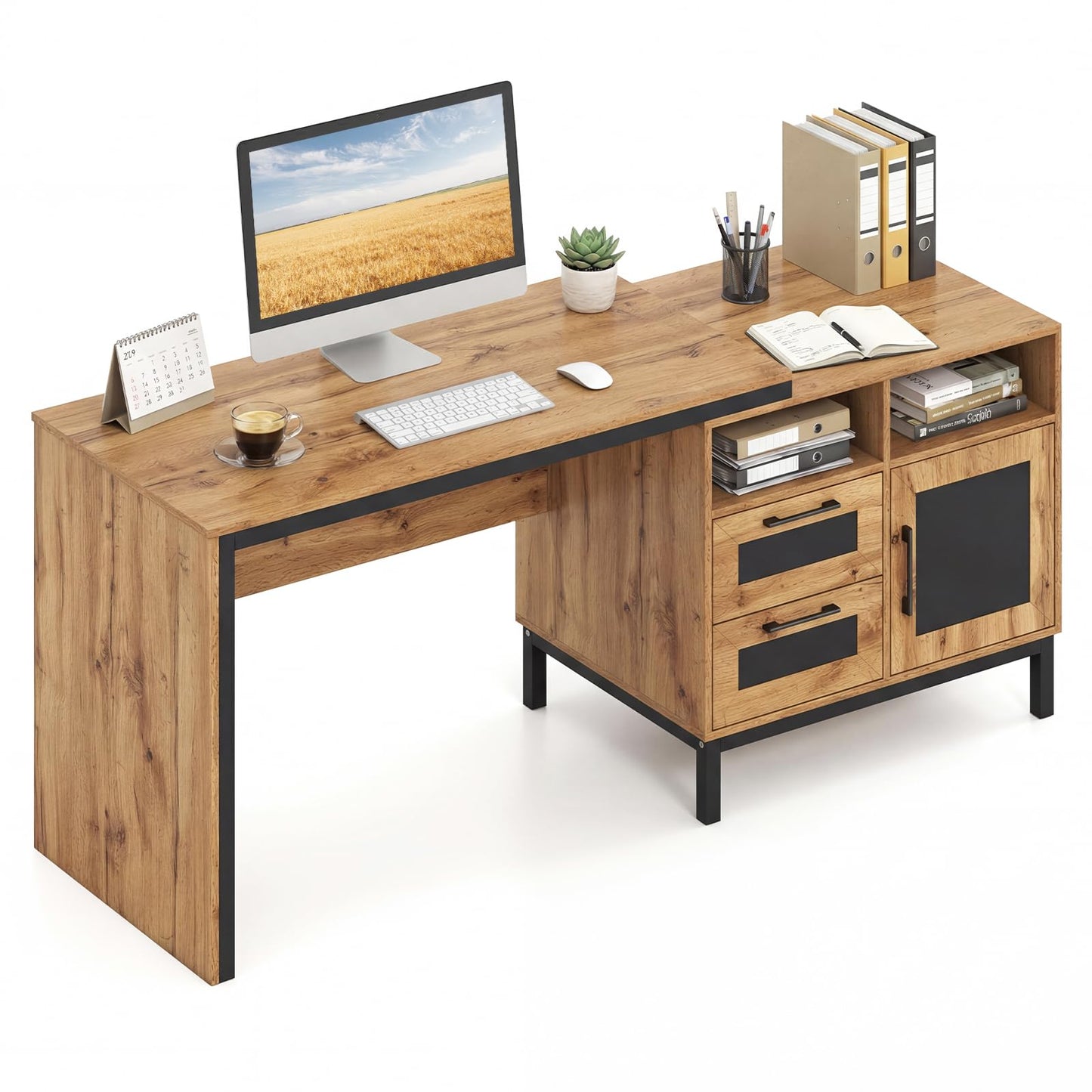 180cm Large Computer Desk, Wooden Executive Desk Writing Workstation