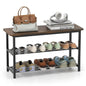 3-Tier Shoe Storage Bench with Metal Slat Shelves and Long Wooden Seat