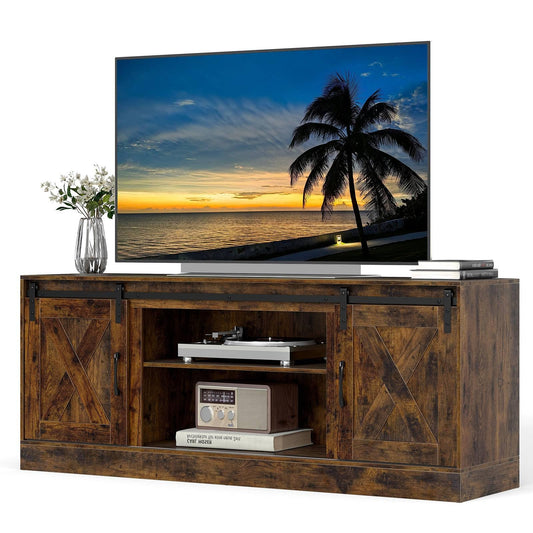 Entertainment Center with Sliding Barn Doors and Adjustable Shelves