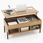 Lift Top Coffee Table with Large Hidden Compartment and 3 Open Cubbies