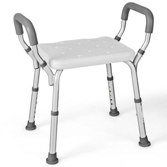 6 Positions Adjustable Bathtub Shower Stool with Detachable Handrails