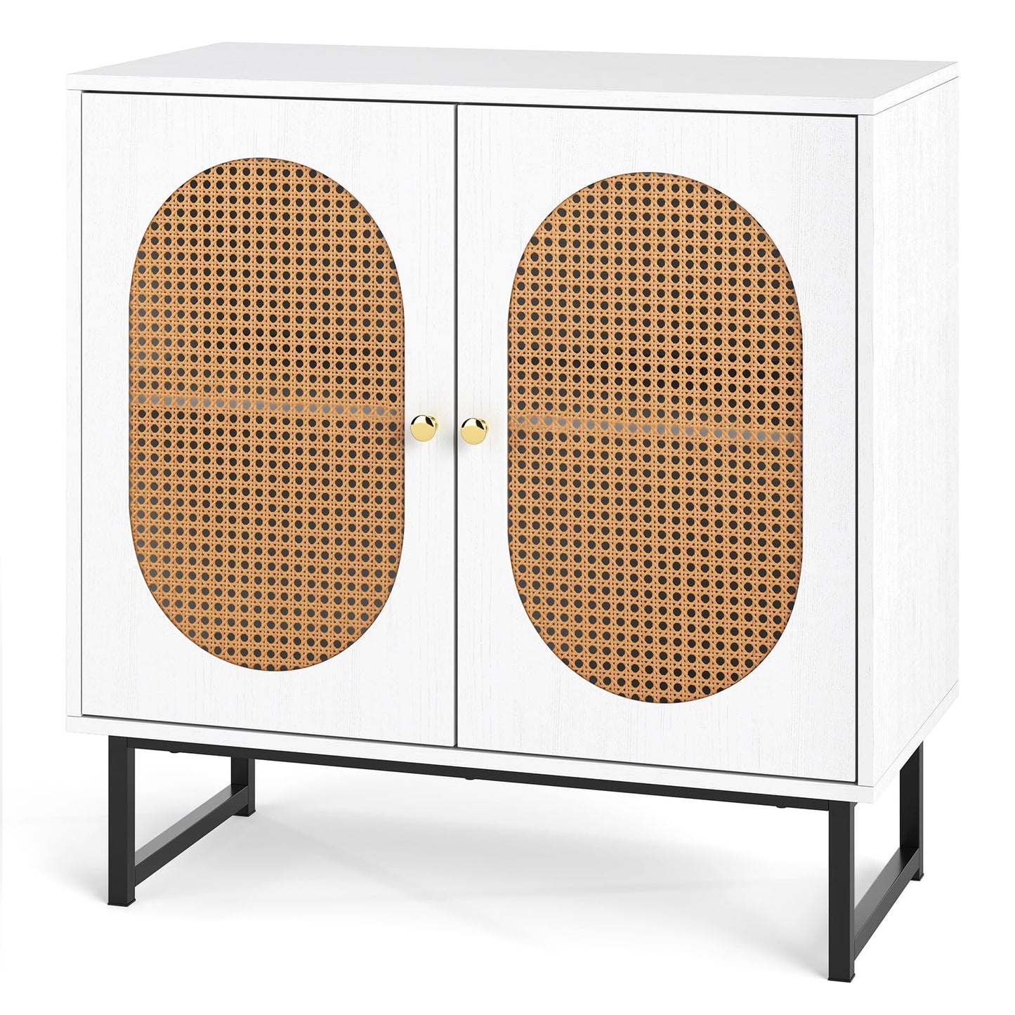 Kitchen Buffet Sideboard, Wooden Storage Cabinet with 2 PE Rattan Doors