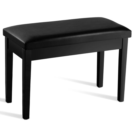 Leather Piano Bench with Storage Compartment and Wooden Legs