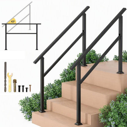 Handrail for Outdoor Steps Fits 4 Steps with Flexible Angle Adjustment