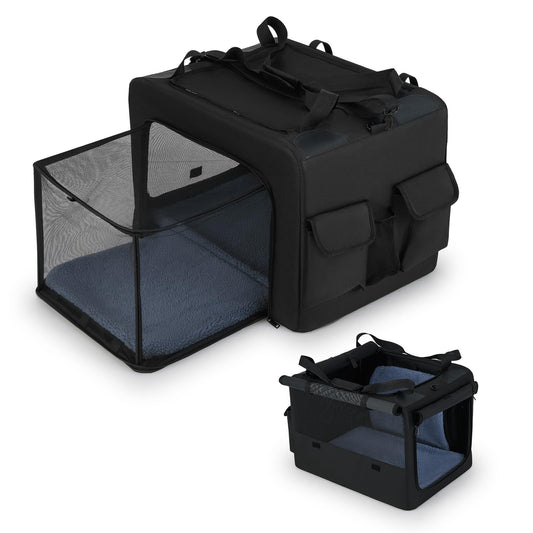 Foldable Soft Fabric Dog Cat Travel Crate with 2 Openings