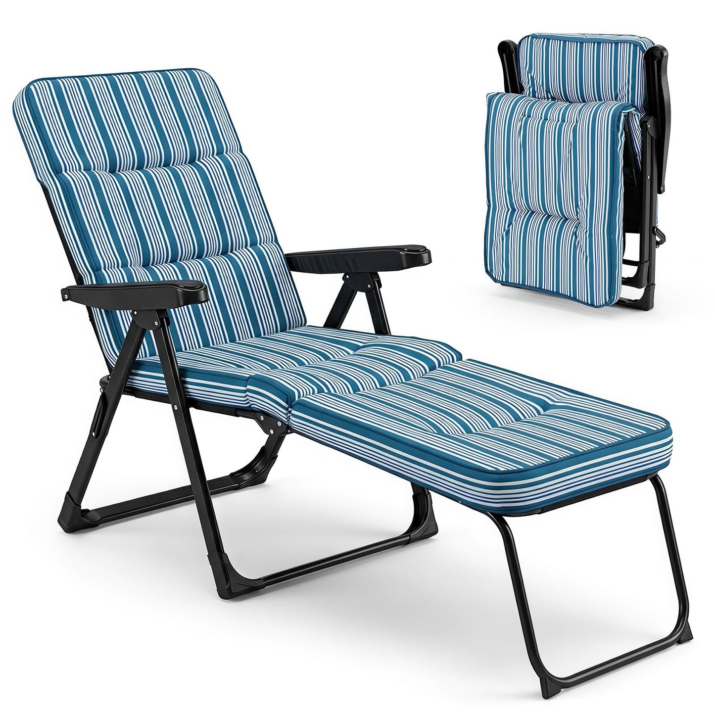 Reclining Relaxer Chair with Thick Padded Cushion for Patio