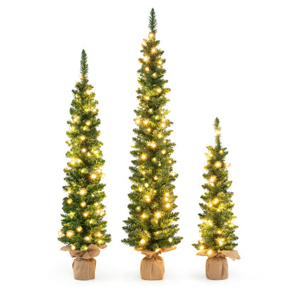 Set of 3 Pre-Lit Artificial Christmas Trees with 415 Green Branch Tips and 230 Warm White LED Lights