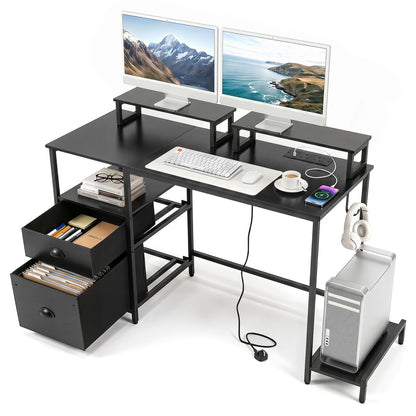 Computer Desk with Power Outlets, 120 x 48cm Large Corner Desk Writing Study Table