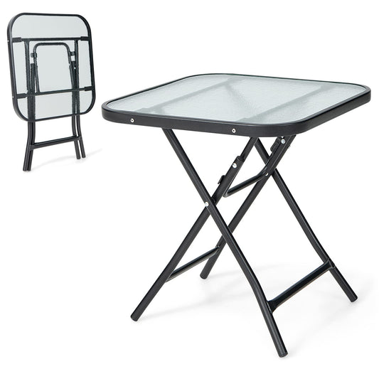 46cm Folding Garden Tempered Glass Top Square Side Table