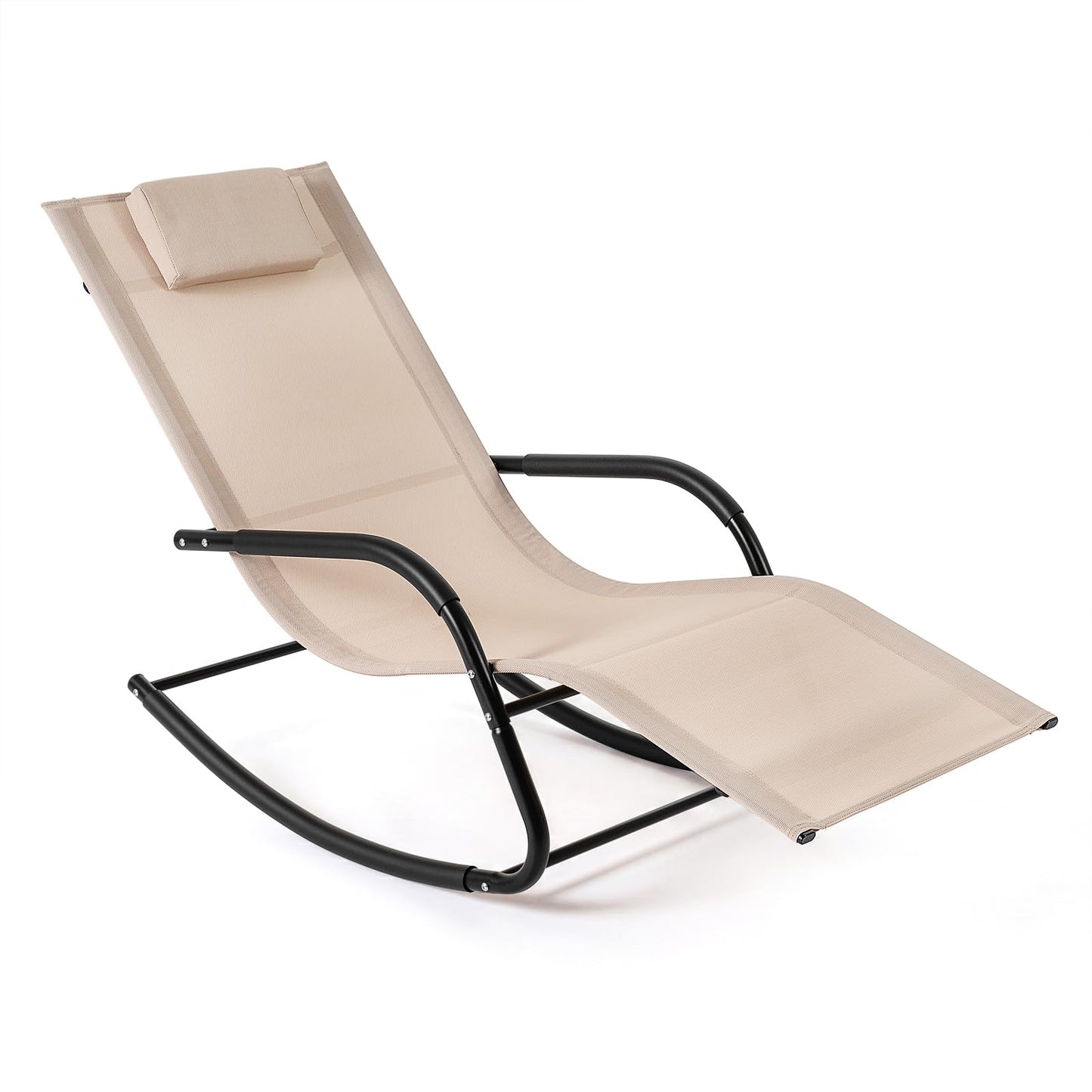 Rocking Sun Lounger, Zero Gravity Recliner Garden Rocking Chair with Headrest & Curved Armrests