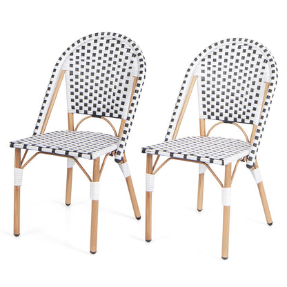 GiantexUK Rattan Outdoor Set of 2 Metal Frame Garden Chairs with Backrest & Adjustable Foot Pads
