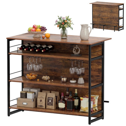 2-in-1 Home Bar Unit with 4 Shelves and Glass Holders and Wine Racks