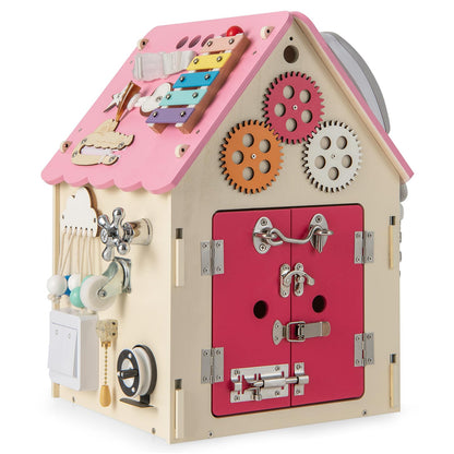 Wooden Busy House Toddler Learning Toy with Music Box