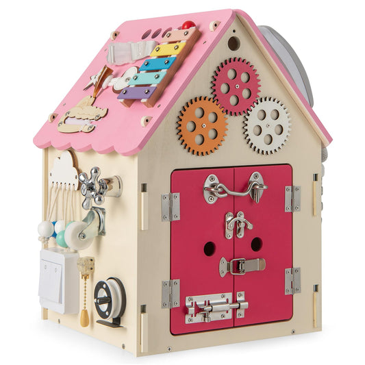 Wooden Busy House Toddler Learning Toy with Music Box
