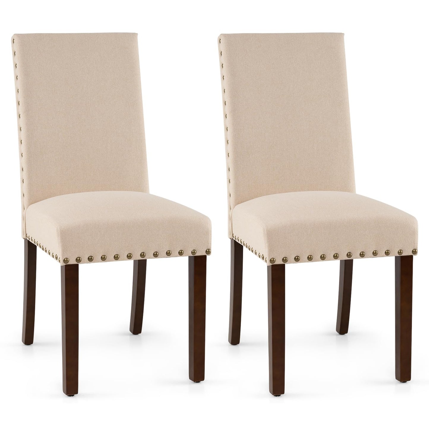 Set of 2 Dining Chairs with High Back, and Solid Rubber Wood Legs