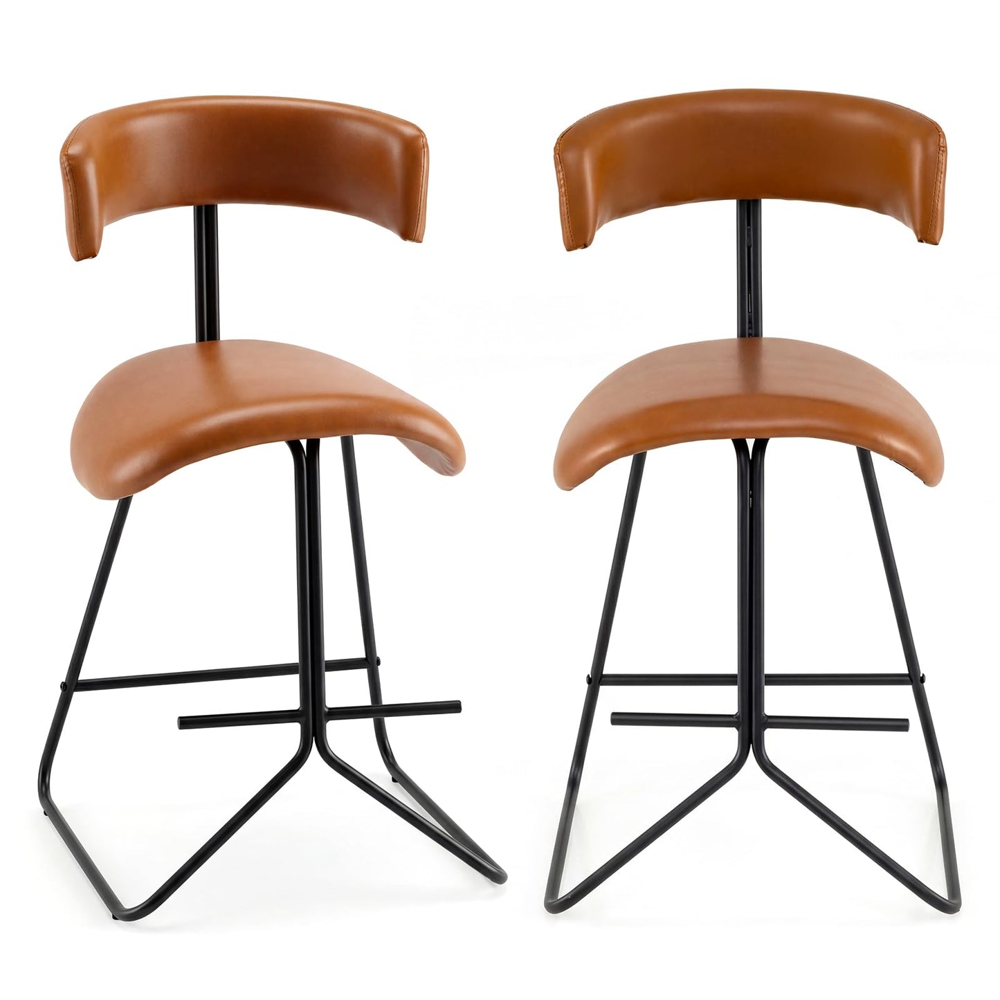 Bar Stools Set of 2, Fabric/PU Leather Upholstered Bar Chairs with Curved Back