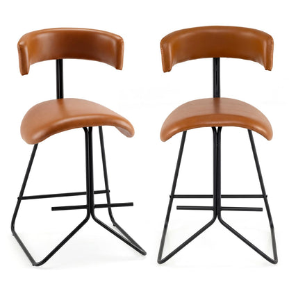 Bar Stools Set of 2, Fabric/PU Leather Upholstered Bar Chairs with Curved Back