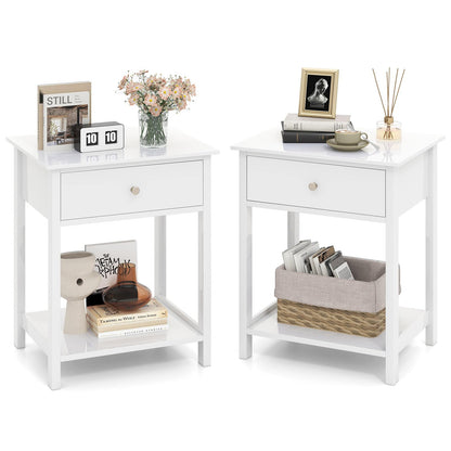 1/2 Pieces Wooden Nightstand with Drawer and Storage Shelf