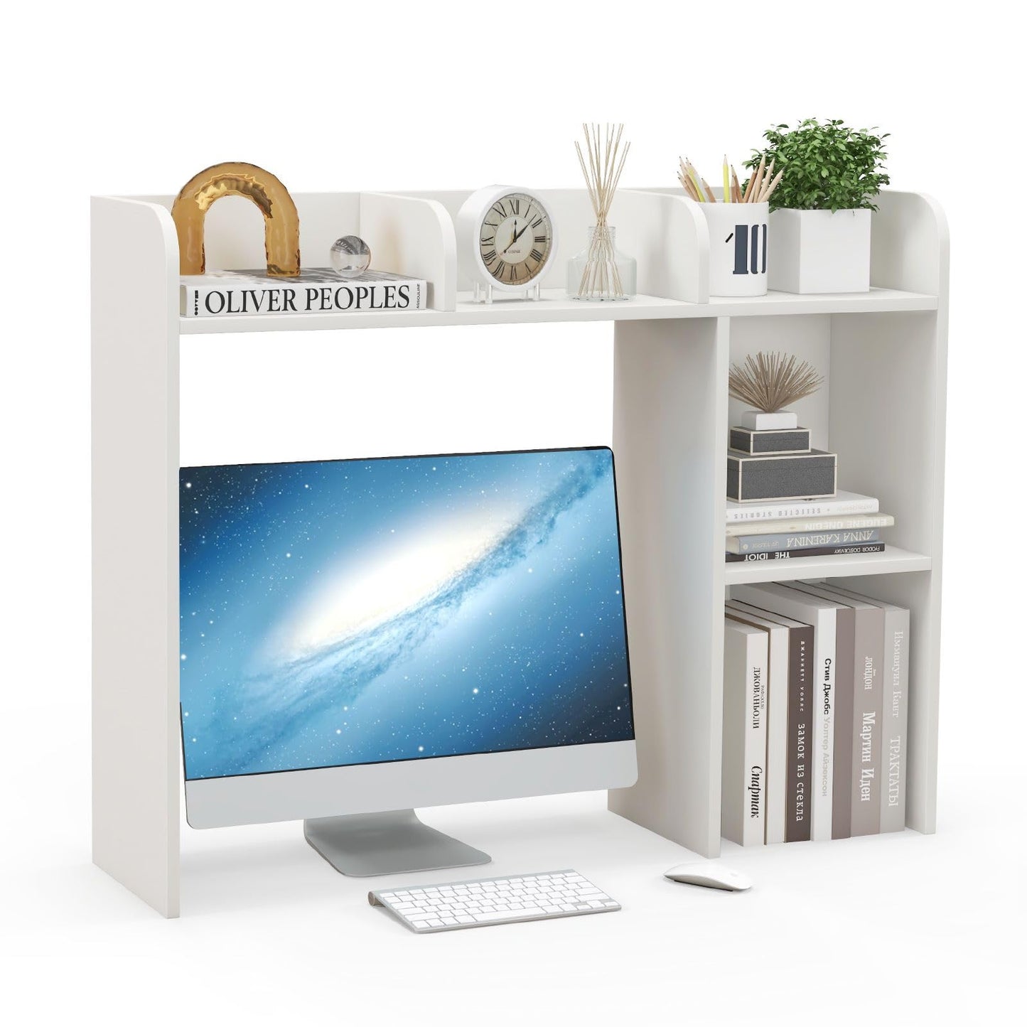 Wooden Desk Bookshelf with 4 Shelves and Open Back Compartment