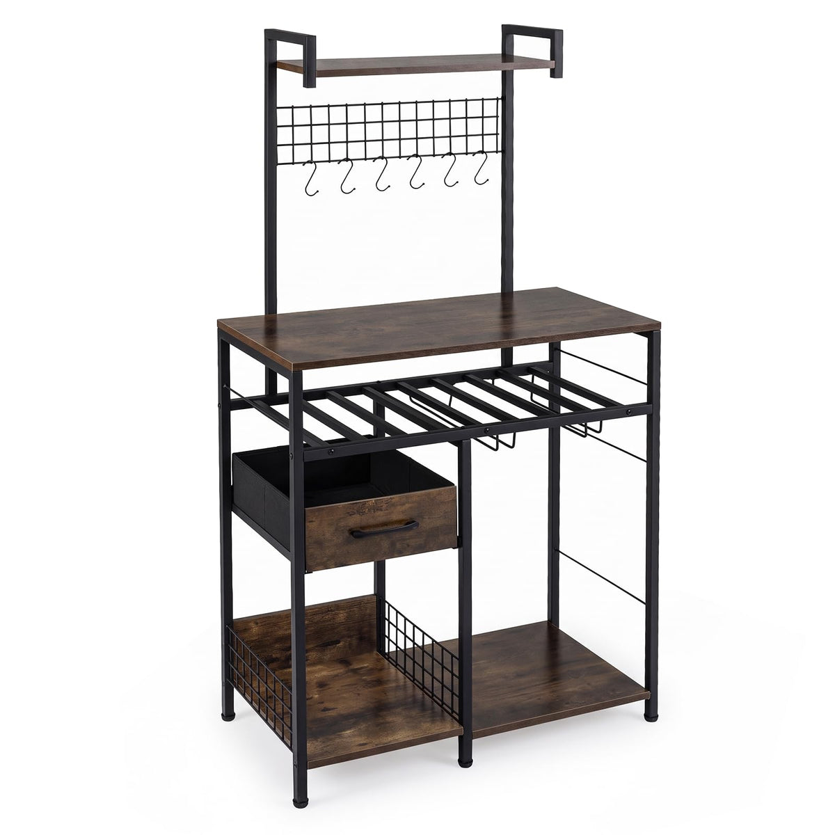 Baker's Rack, Microwave Stand with Wine Rack and Glass Holders