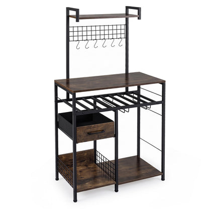 Baker's Rack, Microwave Stand with Wine Rack and Glass Holders