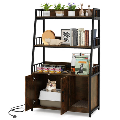 Cat Litter Box Enclosure, Hidden Cats Washroom Furniture with 3-tier Storage Shelves