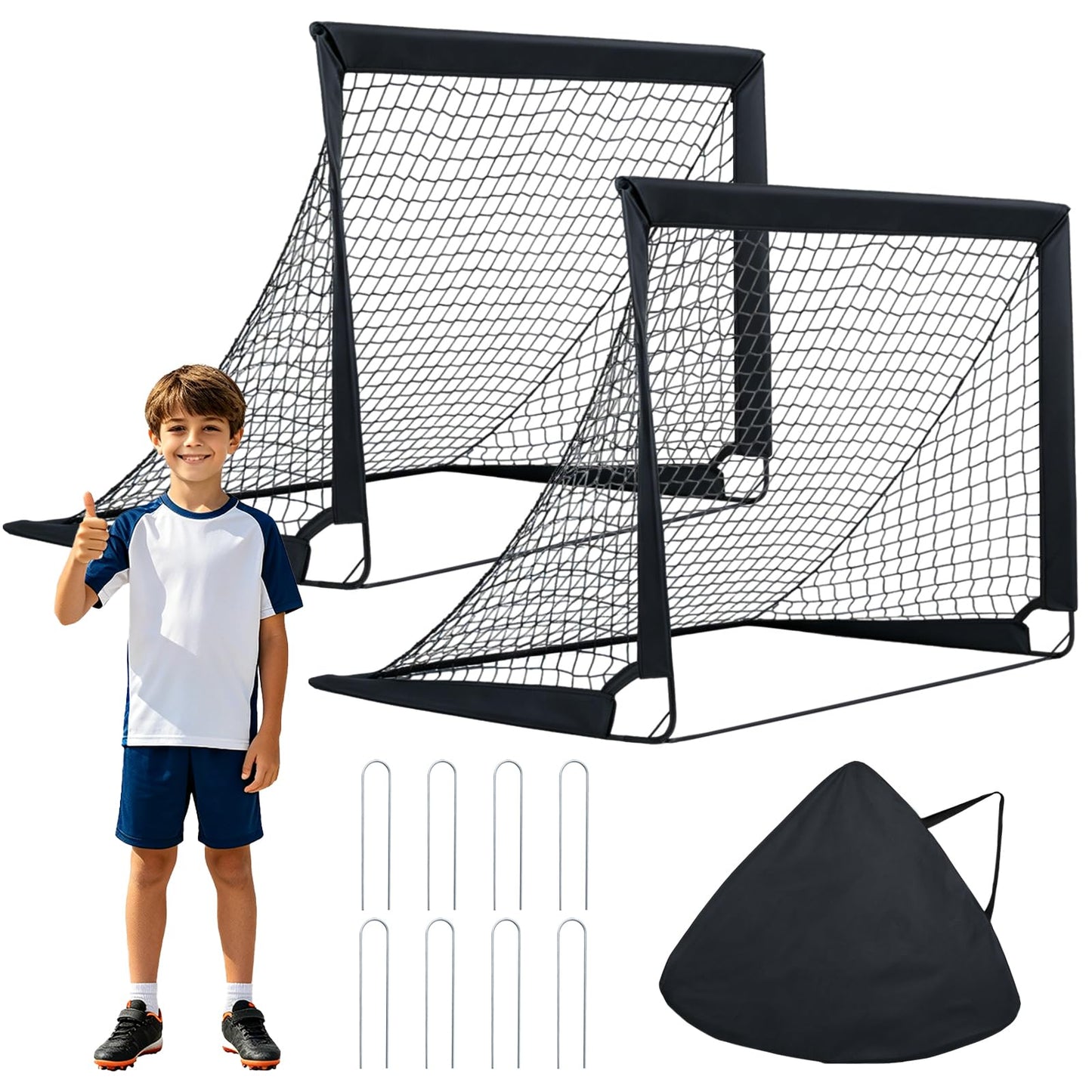 Portable Football Goals Set of 2, 4 x 3 ft Pop Up Soccer Nets