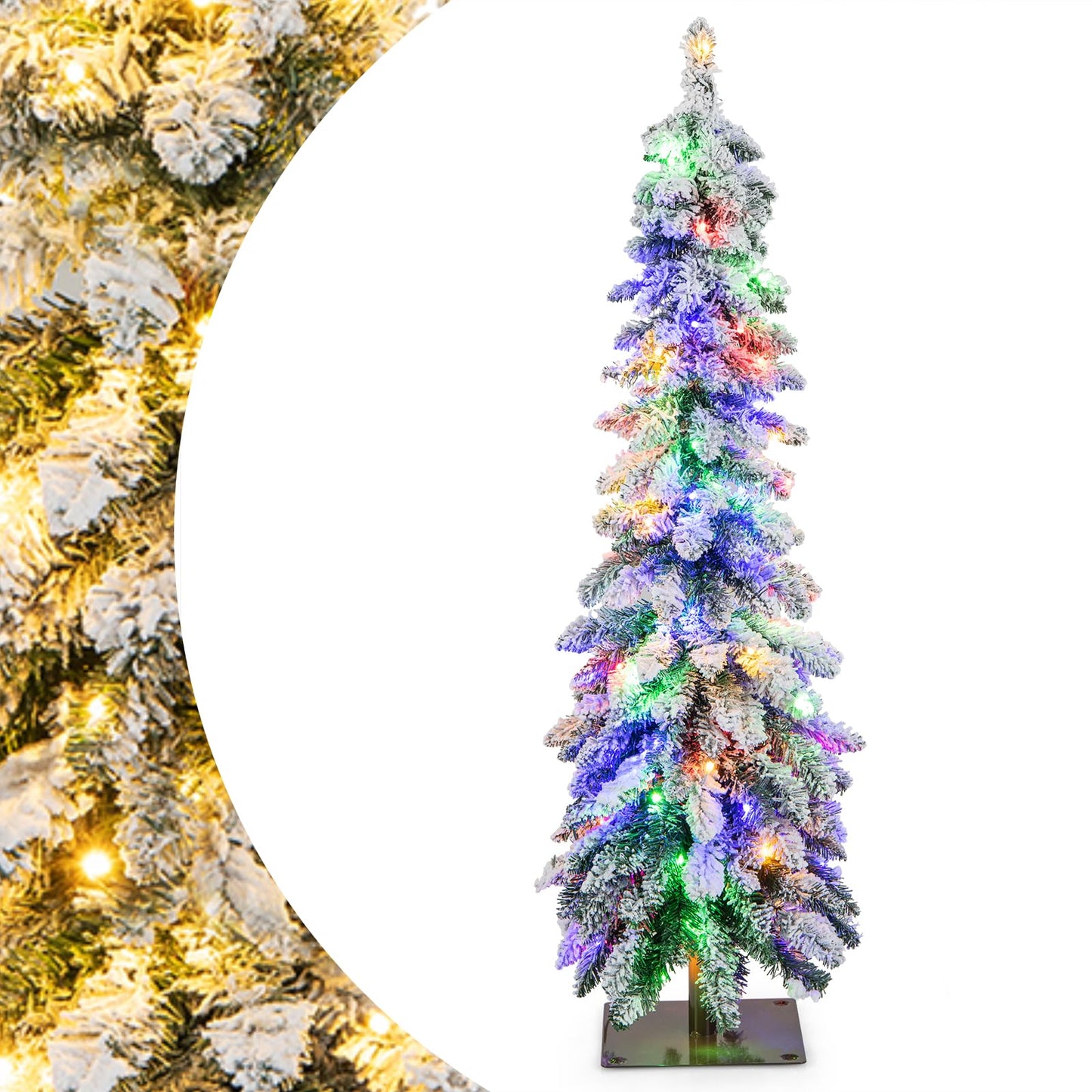 Snow-Flocked Slim Pencil Christmas Tree with 11 Lighting Modes