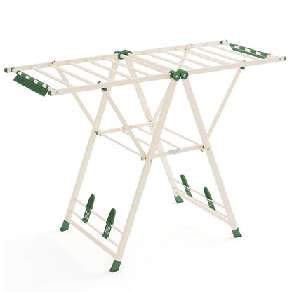 2-Level Foldable Clothes Drying Rack with Height-Adjustable Wings