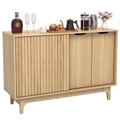 Kitchen Sideboard, Fluted Wooden Storage Cabinet with Adjustable Shelves