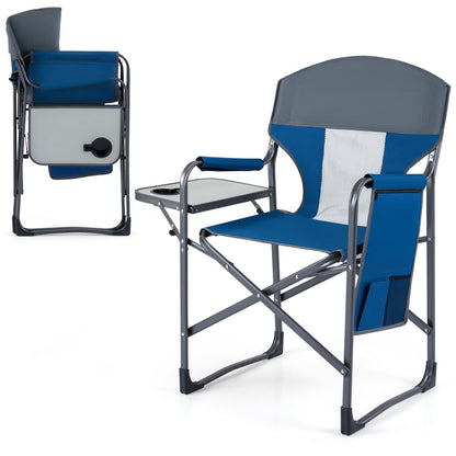 Folding Directors Chair, Oversized Camping Chairs with Side Table and Cup Holder