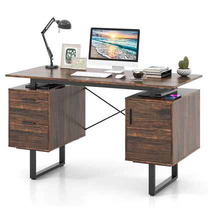Computer Desk with Floating Desktop and Dual Drawers