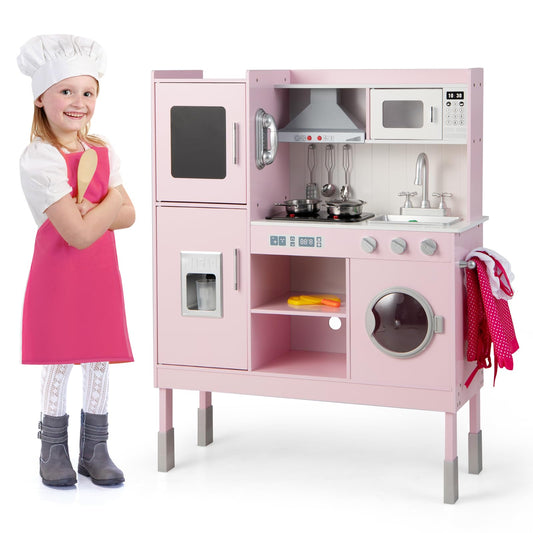 Height Adjustable Wooden Kid Play Kitchen Set with Sounds
