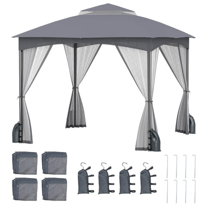 Garden Gazebo with Netting Sidewalls and 4 Sandbags
