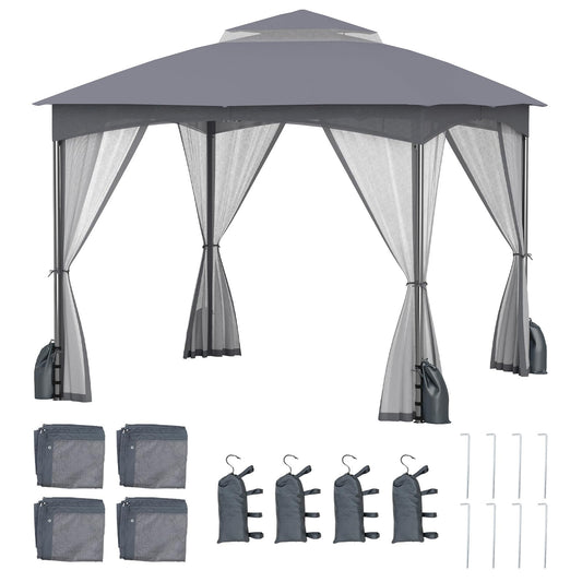 Garden Gazebo with Netting Sidewalls and 4 Sandbags